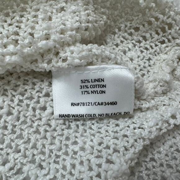 EILEEN FISHER Open Knit V-neck Pullover Sweater Snow White Sz Small Linen Blend - Picture 7 of 10